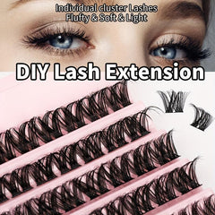 DIY Eyelash Extensions Kit Clusters Lashes with Tweezers & Adhesive