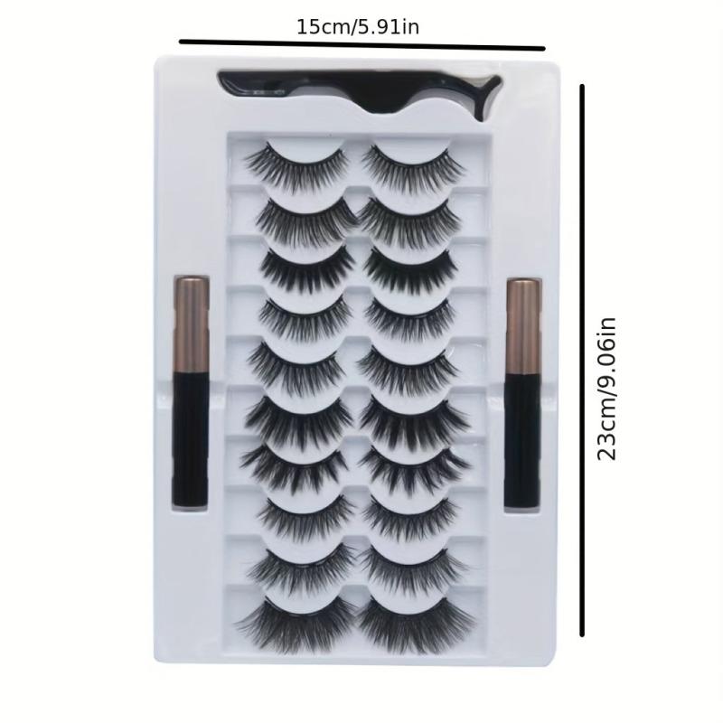 10 Pairs Magnetic False Eyelashes With Liquid Eyeliner Set