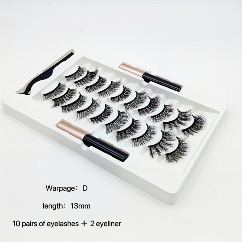 10 Pairs Magnetic False Eyelashes With Liquid Eyeliner Set