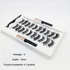 10 Pairs Magnetic False Eyelashes With Liquid Eyeliner Set