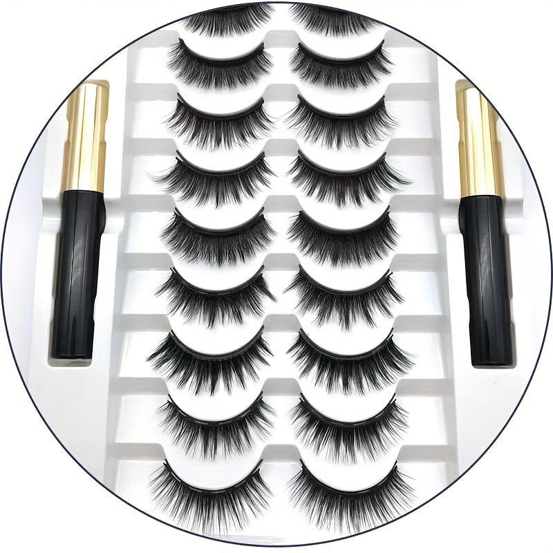 10 Pairs Magnetic False Eyelashes With Liquid Eyeliner Set
