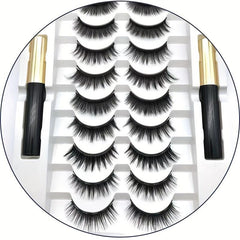 10 Pairs Magnetic False Eyelashes With Liquid Eyeliner Set