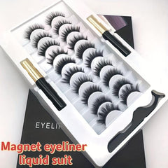 10 Pairs Magnetic False Eyelashes With Liquid Eyeliner Set