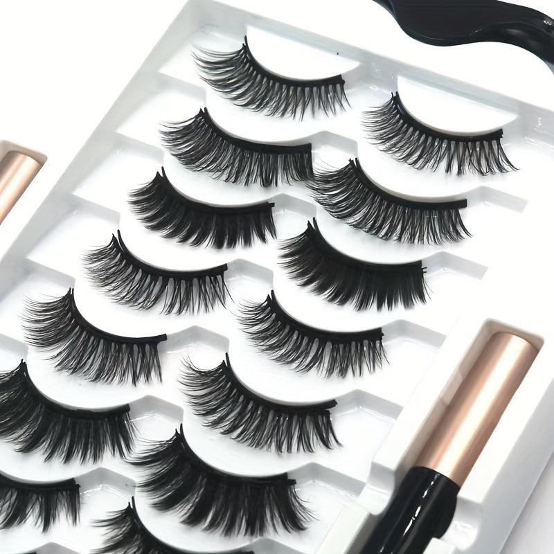 10 Pairs Magnetic False Eyelashes With Liquid Eyeliner Set