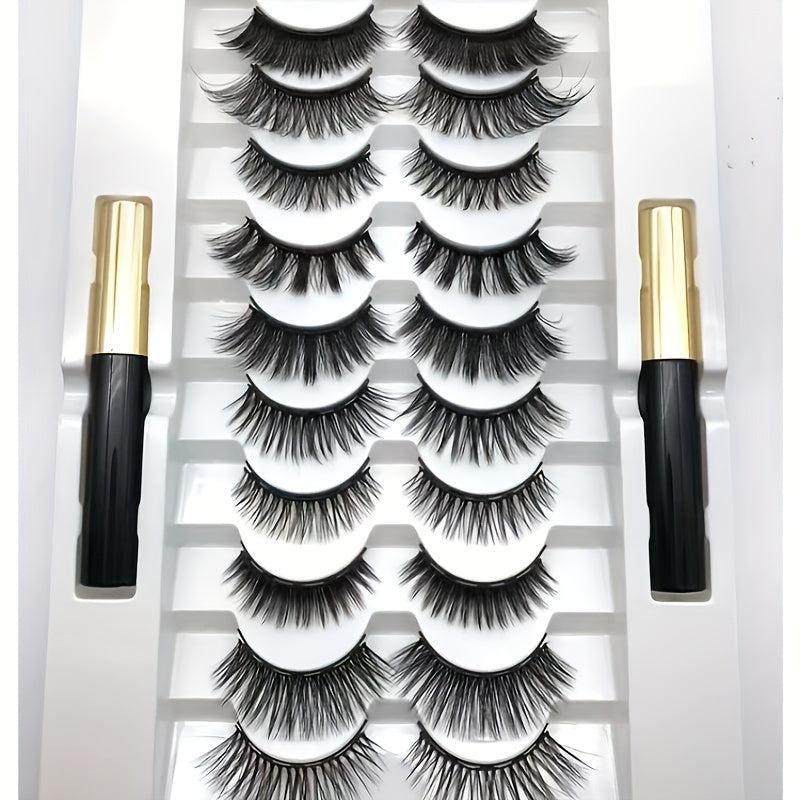 10 Pairs Magnetic False Eyelashes With Liquid Eyeliner Set