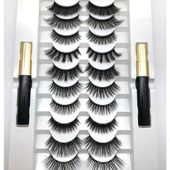 10 Pairs Magnetic False Eyelashes With Liquid Eyeliner Set