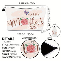 Mother's Makeup Bag Butterfly Floral & Letter Pattern Cosmetic Bag