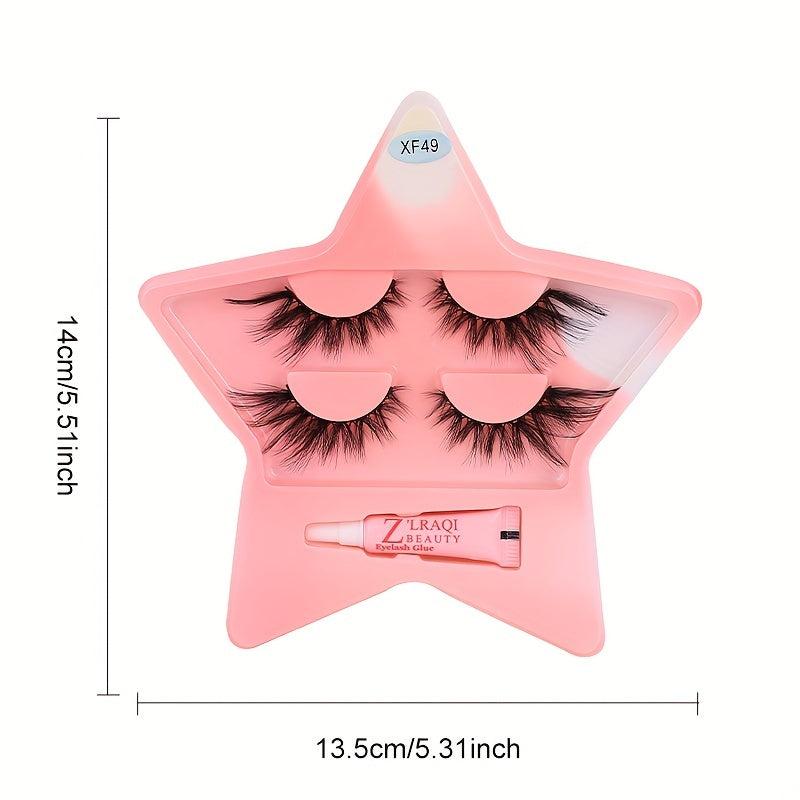 2 Pairs Fox Eye Lashes, Mini Glue Kit, Winged End Eye Elongated Eyelashes