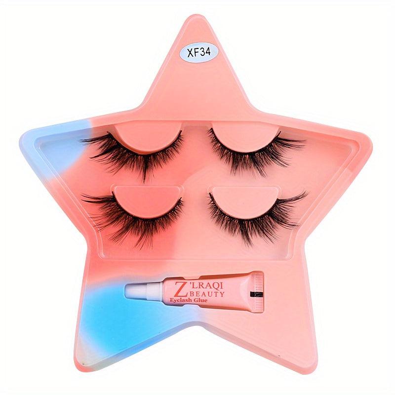 2 Pairs Fox Eye Lashes, Mini Glue Kit, Winged End Eye Elongated Eyelashes