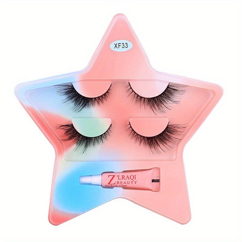 2 Pairs Fox Eye Lashes, Mini Glue Kit, Winged End Eye Elongated Eyelashes