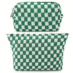 Large Checkered Cosmetic Bag Travel Toiletry Organizer Makeup Brushes Storage