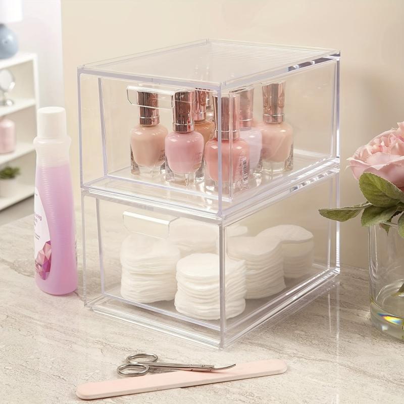 2 Pack Stackable Makeup Organizer Storage Drawers - Acrylic Bathroom Organizers