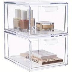 2 Pack Stackable Makeup Organizer Storage Drawers - Acrylic Bathroom Organizers