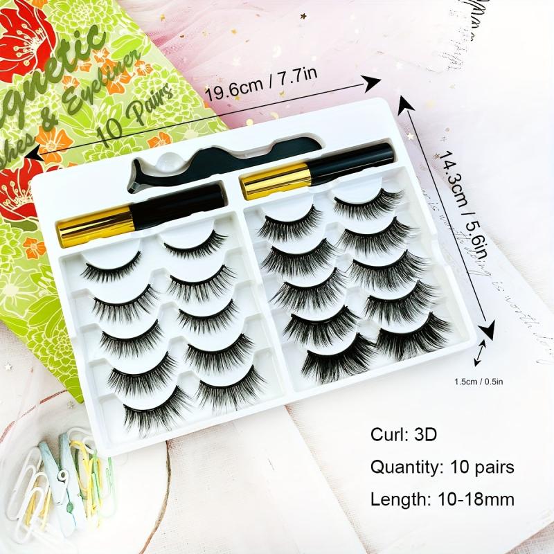 10 Pairs Natural Long Lasting Magnetic Eyelashes Kit