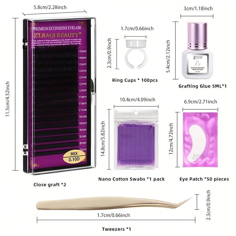 16 Rows False Eyelashes Grafting Set with Glue Tweezers Eye Patch
