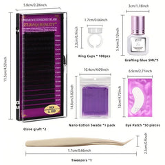 16 Rows False Eyelashes Grafting Set with Glue Tweezers Eye Patch
