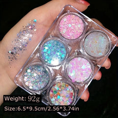 6pcs Glitter Gel Body Face Makeup Holographic Chunky Glitter Eyeshadow