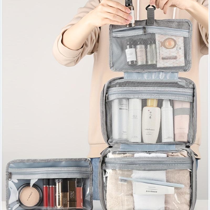 4-In-1 Folding Makeup Organizer Toiletry Bag with Hanging Hook for Travel