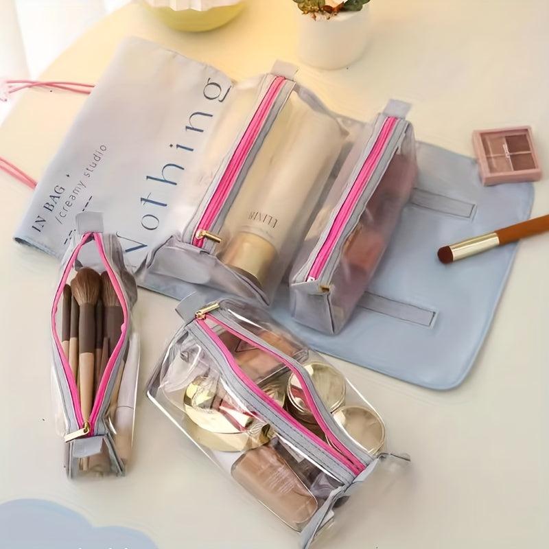 Detachable Cosmetic Bag 4 In 1 Portable Makeup Bag Roll Up Travel Toiletry Bag