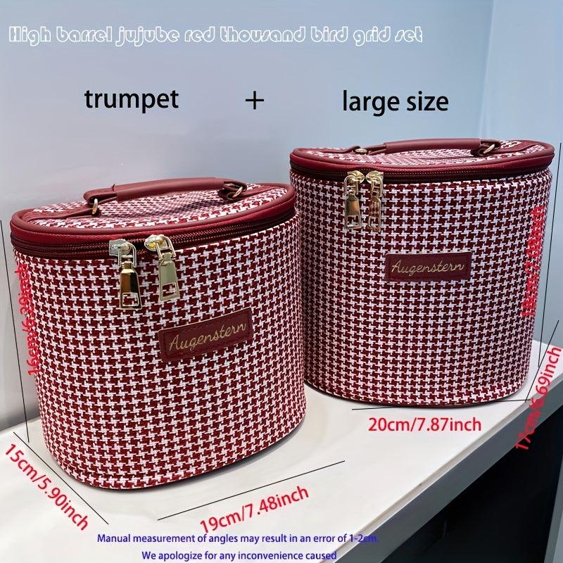 Houndstooth Makeup Bag Travel Toiletry Bag with Handle & Brush Holder