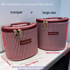 Houndstooth Makeup Bag Travel Toiletry Bag with Handle & Brush Holder
