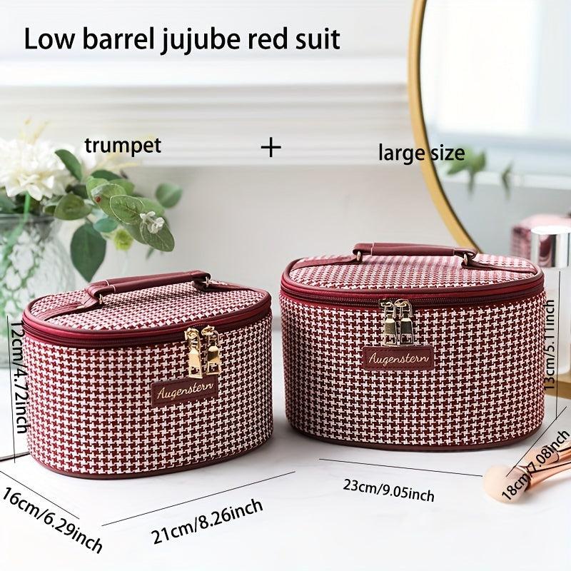 Houndstooth Makeup Bag Travel Toiletry Bag with Handle & Brush Holder