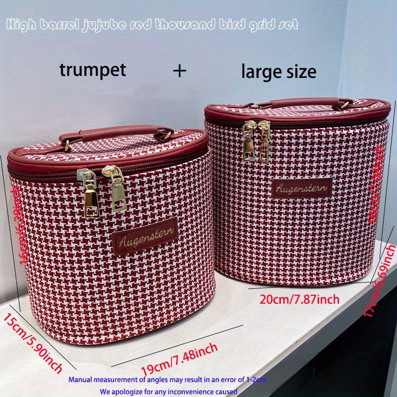Houndstooth Makeup Bag Travel Toiletry Bag with Handle & Brush Holder