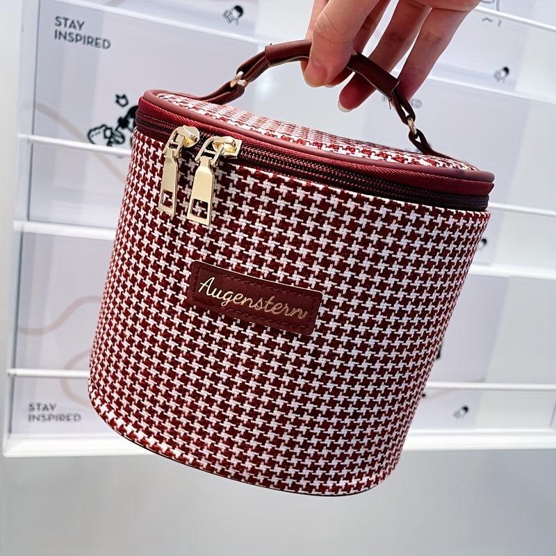 Houndstooth Makeup Bag Travel Toiletry Bag with Handle & Brush Holder