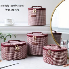 Houndstooth Makeup Bag Travel Toiletry Bag with Handle & Brush Holder