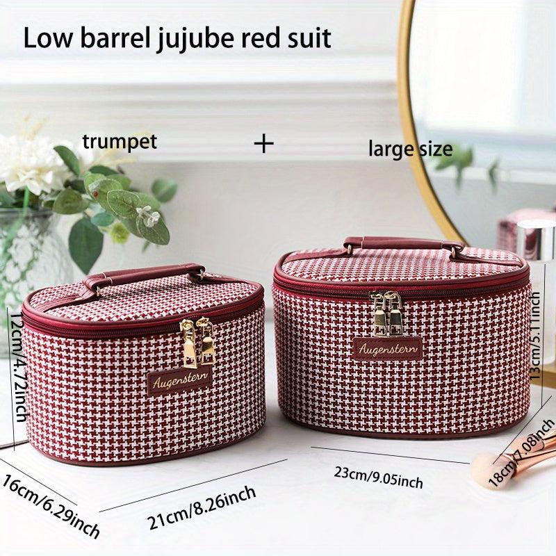 Houndstooth Makeup Bag Travel Toiletry Bag with Handle & Brush Holder