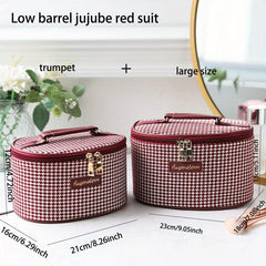 Houndstooth Makeup Bag Travel Toiletry Bag with Handle & Brush Holder