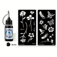 Floral Butterfly Feather Finger Wrist Body Temporary Tattoo