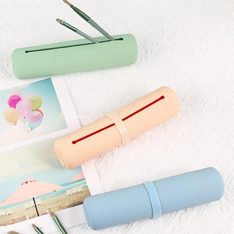 Silicone Makeup Brush & Sponge Holder Set - Anti Fall Out Travel Case Organizer