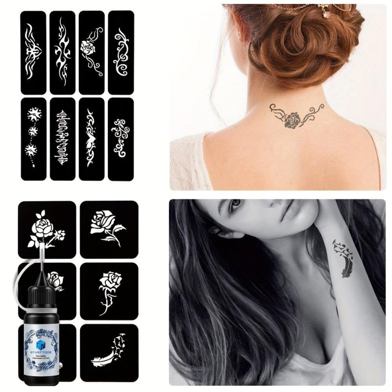 2 Sheets A4 Hollow Tattoo Stencil & 1 Bottle Tattoo Dye Paste