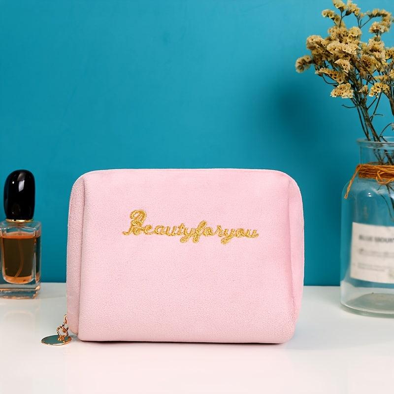Velvet Letter Embroidered Makeup Bag Soft Travel Pouch