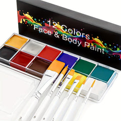 12 Color Face Paint Kit with 6 Brushes for Halloween Cosplay SFX