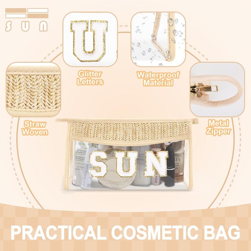 Boho Sun Bag with Clear Patch and Zipper for Makeup, Travel and Cosmetics