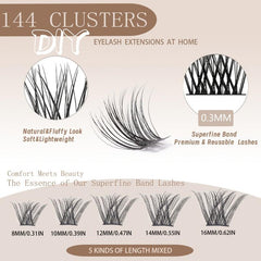 DIY Lash Extension Kit with 144 Pcs Lash Clusters