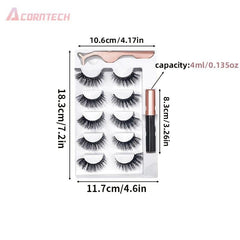 5 Pairs Magnetic False Eyelashes Set With Liquid Eyeliner And Tweezers