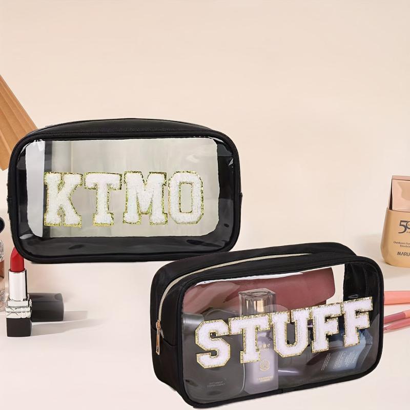 2pcs Chenille Letter Clear Makeup Bags Large Toiletry Storage Bag