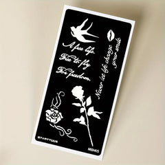 Floral Word Pattern Semi-permanent Tattoo Stencils
