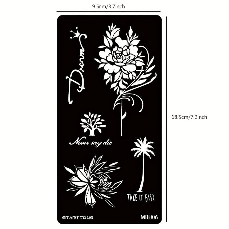 Floral Word Pattern Semi-permanent Tattoo Stencils