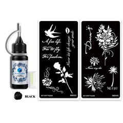 Floral Word Pattern Semi-permanent Tattoo Stencils