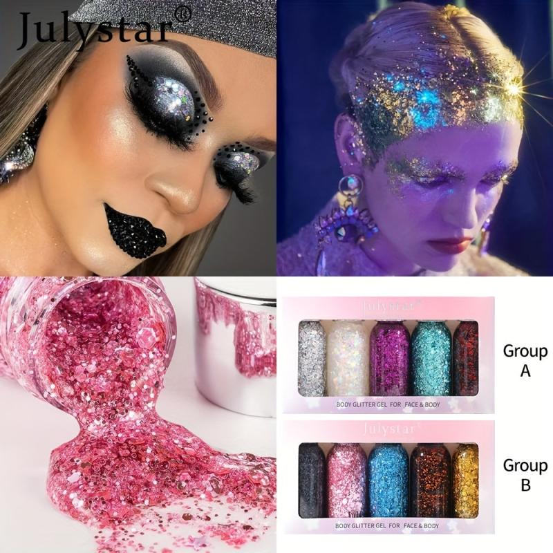 5 Pcs Glitter Liquid Eyeshadow Set Shimmering Sparkle Waterproof Long Lasting