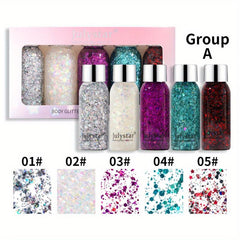5 Pcs Glitter Liquid Eyeshadow Set Shimmering Sparkle Waterproof Long Lasting