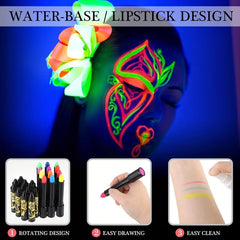 12 Colors UV Blacklight Glow Face Paint Neon Makeup Kit