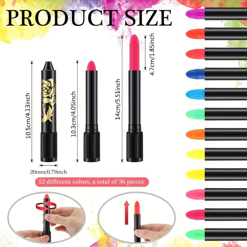 12 Colors UV Blacklight Glow Face Paint Neon Makeup Kit