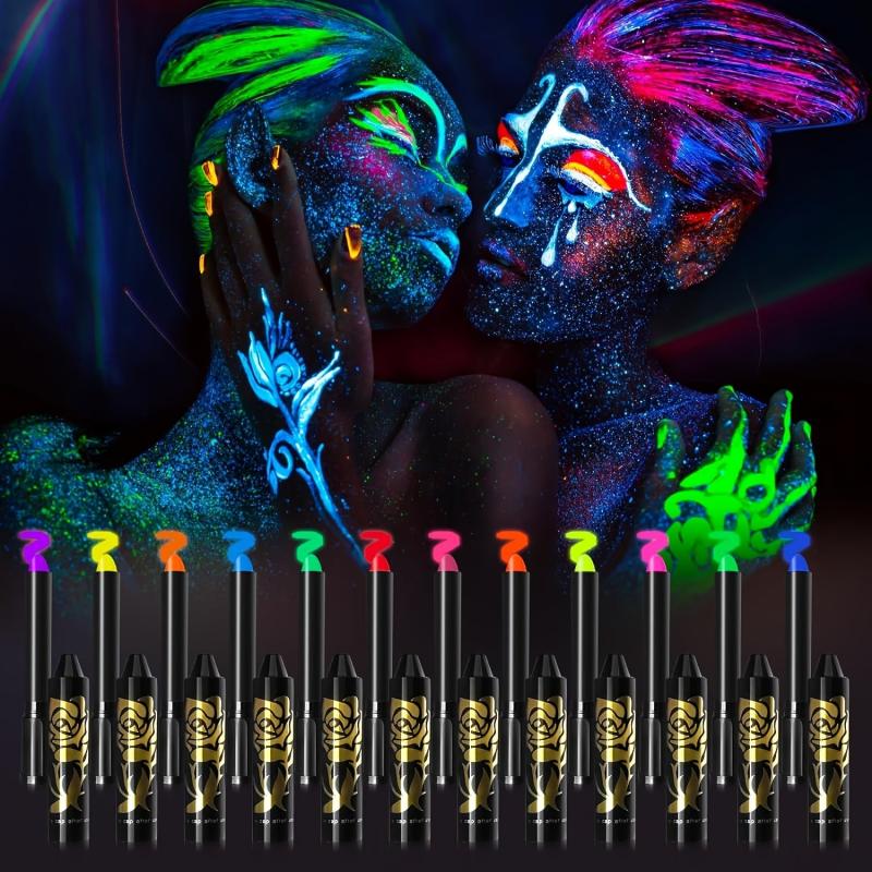 12 Colors UV Blacklight Glow Face Paint Neon Makeup Kit