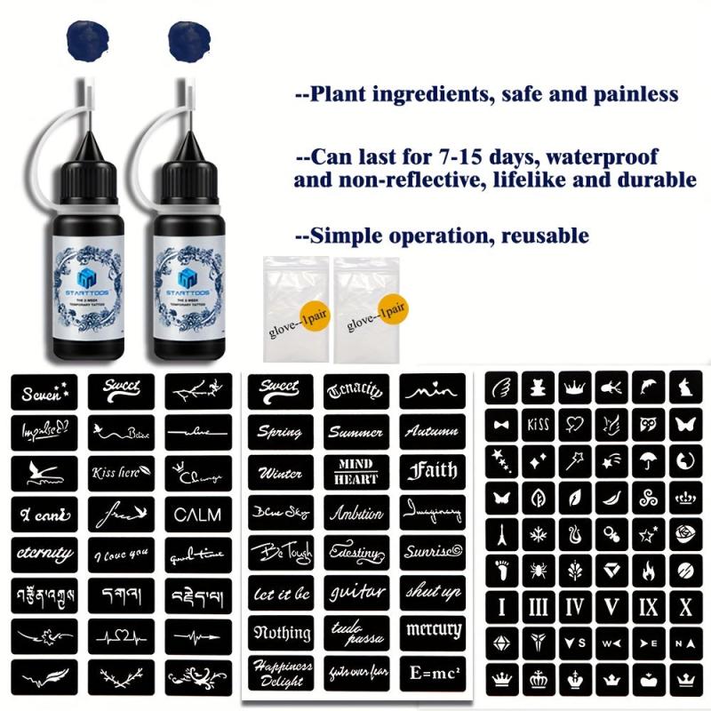 2 Bottles Semi-Permanent Tattoo Dye Paste for Men and Women