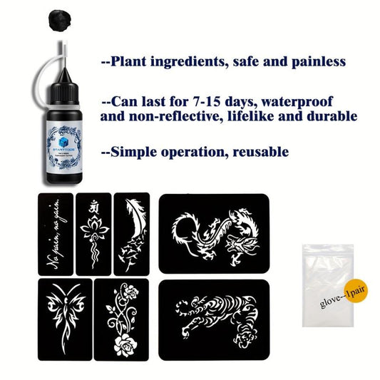 2 Sheets A4 Hollow Tattoo Stencil 1 Bottle Tattoo Dye Paste